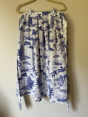 Blue & White Tropical Print Midi Skirt